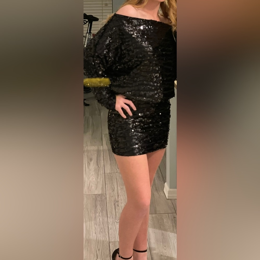 Black Sequin Mini Dress